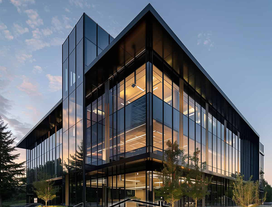 Exterior of a modern commercial business building in Ontario, illustrating commercial insurance coverage for businesses